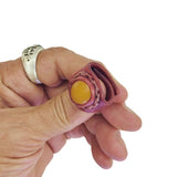 Unique Handcrafted Vegetal Brown Leather Ring with Yellow Agate Stone Setting-Lifestyle Unisex Gift Fashion Jewelry with Naturel Stone.