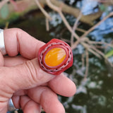 Unique Handcrafted Vegetal Brown Leather Ring with Yellow Agate Stone Setting-Lifestyle Unisex Gift Fashion Jewelry with Naturel Stone.