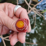 Unique Handcrafted Vegetal Brown Leather Ring with Yellow Agate Stone Setting-Lifestyle Unisex Gift Fashion Jewelry with Naturel Stone.