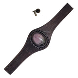Unique Handcrafted Vegetal Black Leather Ring with Purple Agate Stone Setting-Lifestyle Unisex Gift Fashion Jewelry with Naturel Stone.