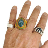 Unique Handcrafted Vegetal Yellow Leather Ring with Green Agate Stone Setting-Lifestyle Unisex Gift Fashion Jewelry with Naturel Stone.