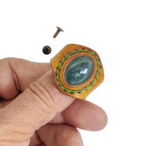 Unique Handcrafted Vegetal Yellow Leather Ring with Green Agate Stone Setting-Lifestyle Unisex Gift Fashion Jewelry with Naturel Stone.