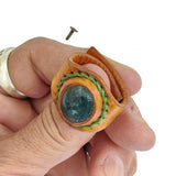 Unique Handcrafted Vegetal Yellow Leather Ring with Green Agate Stone Setting-Lifestyle Unisex Gift Fashion Jewelry with Naturel Stone.
