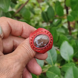 Unique Handcrafted Vegetal Maroon Leather Ring with Indian Agate Stone Setting-Lifestyle Unisex Gift Fashion Jewelry with Naturel Stone