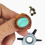 Unique Handcrafted Vegetal Yellow Color Leather Ring with Firuze Stone Setting-Lifestyle Unisex Gift Fashion Jewelry with Naturel Stone