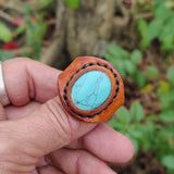 Unique Handcrafted Vegetal Yellow Color Leather Ring with Firuze Stone Setting-Lifestyle Unisex Gift Fashion Jewelry with Naturel Stone