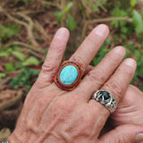Unique Handcrafted Vegetal Yellow Color Leather Ring with Firuze Stone Setting-Lifestyle Unisex Gift Fashion Jewelry with Naturel Stone