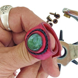 Unique Handcrafted Vegetal Maroon Color Leather Ring with Moss Agate Stone Setting-Lifestyle Unisex Gift Fashion Jewelry with Naturel Stone