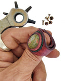 Unique Handcrafted Vegetal Brown Leather Ring with Green Flower Stone Setting-Lifestyle Unisex Gift Fashion Jewelry with Naturel Stone