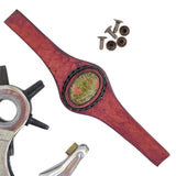 Unique Handcrafted Vegetal Brown Leather Ring with Green Flower Stone Setting-Lifestyle Unisex Gift Fashion Jewelry with Naturel Stone