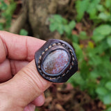 Unique Handcrafted Vegetal Brown Leather Ring with Indian Agate Stone Setting-Lifestyle Unisex Gift Fashion Jewelry with Naturel Stone