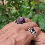 Unique Handcrafted Vegetal Brown Leather Ring with Indian Agate Stone Setting-Lifestyle Unisex Gift Fashion Jewelry with Naturel Stone