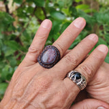 Unique Handcrafted Vegetal Brown Leather Ring with Indian Agate Stone Setting-Lifestyle Unisex Gift Fashion Jewelry with Naturel Stone