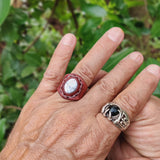 Unique Handcrafted Vegetal Brown Leather Ring with White Agate Stone Setting-Lifestyle Unisex Gift Fashion Jewelry with Naturel Stone