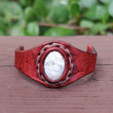 Unique Handcrafted Vegetal Brown Leather Ring with White Agate Stone Setting-Lifestyle Unisex Gift Fashion Jewelry with Naturel Stone
