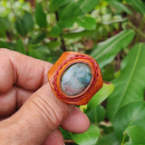 Unique Handcrafted Vegetal Yellow Leather Ring with Indian Agate Stone Setting-Lifestyle Unisex Gift Fashion Jewelry with Naturel Stone