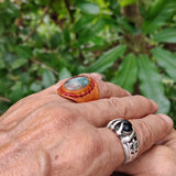 Unique Handcrafted Vegetal Yellow Leather Ring with Indian Agate Stone Setting-Lifestyle Unisex Gift Fashion Jewelry with Naturel Stone
