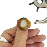 Unique Handcrafted Vegetal Maroon Color Leather Ring with White Cat Eye Stone-Lifestyle Unisex Gift Fashion Jewelry with Naturel Stone