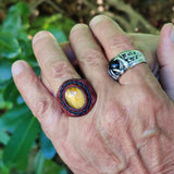 Unique Handcrafted Vegetal Brown Leather Ring with Tiger Eye Stone Setting-Lifestyle Unisex Gift Fashion Jewelry with Naturel Stone