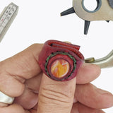 Unique Handcrafted Vegetal Brown Leather Ring with Orange Agate Stone Setting-Lifestyle Unisex Gift Fashion Jewelry with Naturel Stone
