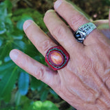 Unique Handcrafted Vegetal Brown Leather Ring with Orange Agate Stone Setting-Lifestyle Unisex Gift Fashion Jewelry with Naturel Stone