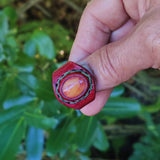 Unique Handcrafted Vegetal Brown Leather Ring with Orange Agate Stone Setting-Lifestyle Unisex Gift Fashion Jewelry with Naturel Stone