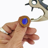 Unique Handcrafted Vegetal Brown Leather Ring with Blue Cat's Eye Stone Setting-Lifestyle Unisex Gift Fashion Jewelry with Naturel Stone