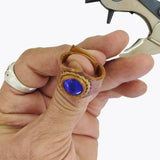 Unique Handcrafted Vegetal Brown Leather Ring with Blue Cat's Eye Stone Setting-Lifestyle Unisex Gift Fashion Jewelry with Naturel Stone