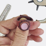 Unique Handcrafted Vegetal Brown Leather Ring with Rose Cat's Eye Stone Setting-Lifestyle Unisex Gift Fashion Jewelry with Naturel Stone