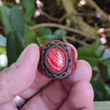 Unique Handcrafted Genuine Vegetal Brown Leather Ring with Orange Agate Stone with White Straps-Size 10.5 Unisex Gift Jewelry