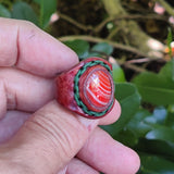 Unique Handcrafted Genuine Vegetal Brown Leather Ring with Orange Agate Stone with White Straps-Size 10.5 Unisex Gift Jewelry