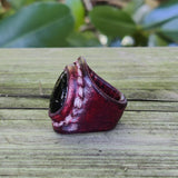 Unique Handcrafted Vegetal Leather Ring with Purple Agate Stone Setting-Siae 7.5 Lifestyle Unisex Gift Fashion Jewelry with Naturel Stone