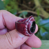 Unique Handcrafted Vegetal Leather Ring with Purple Agate Stone Setting-Siae 7.5 Lifestyle Unisex Gift Fashion Jewelry with Naturel Stone