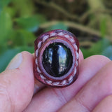 Unique Handcrafted Vegetal Leather Ring with Purple Agate Stone Setting-Siae 7.5 Lifestyle Unisex Gift Fashion Jewelry with Naturel Stone
