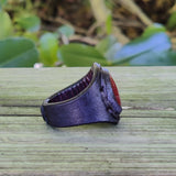 Unique Handcrafted Genuine Vegetal Brown Leather Ring with Orange Agate Stone with White Straps-Size 13 Unisex Gift Jewelry