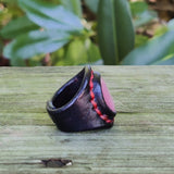 Unique Handcrafted Vegetal Black Leather Ring with Pink Cat's Eye Stone Setting-Size 7.5 Unisex Gift Fashion Jewelry with Naturel Stone