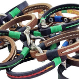 Handcrafted Black Genuine Leather Unisex Marine Style Fashion Bracelet-Cuff-Stainless Shackle design bracelet