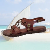 Handcrafted Strappy Strappy Vegetal Leather Women Sandalet -Life Style Shoes-Gift Fashion Footwear-Strappy Sandal