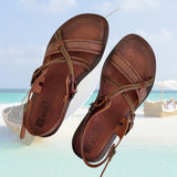 Handcrafted Strappy Strappy Vegetal Leather Women Sandalet -Life Style Shoes-Gift Fashion Footwear-Strappy Sandal