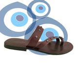 Handcrafted Flip Flop Vegetal Brown Leather Women Sandals-Life Style Shoes-Gift Espadrilles Fashion Footwear with evil eyes-Strappy Sandal