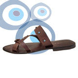 Handcrafted Flip Flop Vegetal Brown Leather Women Sandals-Life Style Shoes-Gift Espadrilles Fashion Footwear with evil eyes-Strappy Sandal