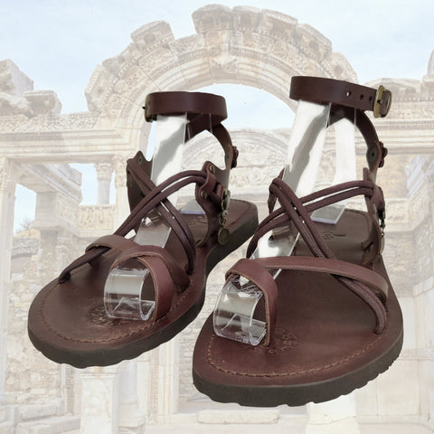 Handcrafted Strappy Vegetal Leather Women Sandalet -Life Style Shoes-Gift Fashion Footwear-Strappy Sandal