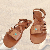 Handcrafted Strappy Vegetal Leather Women Sandalet -Life Style Shoes-Gift Fashion Footwear-Strappy Sandal