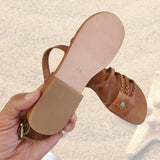 Handcrafted Strappy Vegetal Leather Women Sandalet -Life Style Shoes-Gift Fashion Footwear-Strappy Sandal
