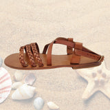 Handcrafted Strappy Vegetal Leather Women Sandalet -Life Style Shoes-Gift Fashion Footwear-Strappy Sandal