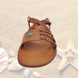 Handcrafted Strappy Vegetal Leather Women Sandalet -Life Style Shoes-Gift Fashion Footwear-Strappy Sandal