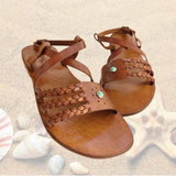 Handcrafted Strappy Vegetal Leather Women Sandalet -Life Style Shoes-Gift Fashion Footwear-Strappy Sandal
