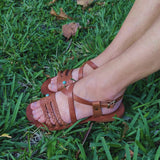 Handcrafted Strappy Vegetal Leather Women Sandalet -Life Style Shoes-Gift Fashion Footwear-Strappy Sandal