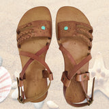 Handcrafted Strappy Vegetal Leather Women Sandalet -Life Style Shoes-Gift Fashion Footwear-Strappy Sandal