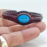 Handcrafted Genuine Brown Vegetal Leather Bracelet with Firuze Stone Setting-Unisex Gift Unique Fashion Jewelry Cuff-Wristband